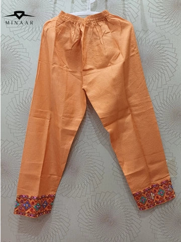 Light Orange Net Cotton 2PC Suit with Mirror & Thread Embroidered Sleeves
