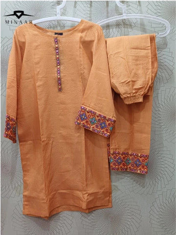 Light Orange Net Cotton 2PC Suit 