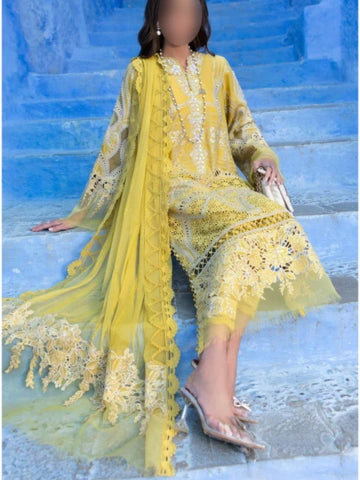 Lime Yellow Chikankari 3 Piece Stitched Outfit with Embroidered Dupatta