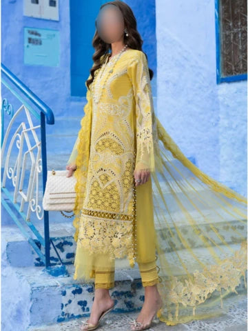 Lime Yellow Chikankari 3 Piece Stitched Outfit with Embroidered Dupatta