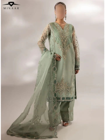 Mint Green Embroidered Organza Kurta Set