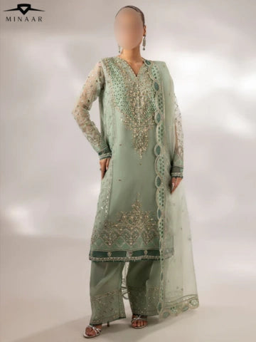 Mint Green Embroidered Organza Kurta Set with Dupatta – 3 Piece Festive Outfit