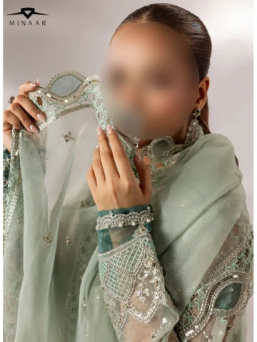 Mint Green Embroidered Organza Kurta Set with Dupatta – 3 Piece Festive Outfit