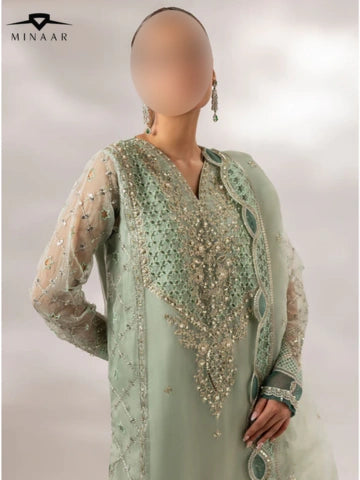 Mint Green Embroidered Organza Kurta Set with Dupatta – 3 Piece Festive Outfit