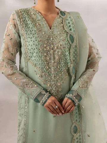 Mint Green Embroidered Organza Kurta Set with Dupatta – 3 Piece Festive Outfit