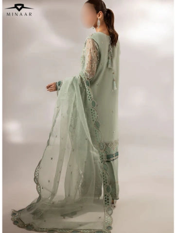 Mint Green Embroidered Organza Kurta Set with Dupatta – 3 Piece Festive Outfit