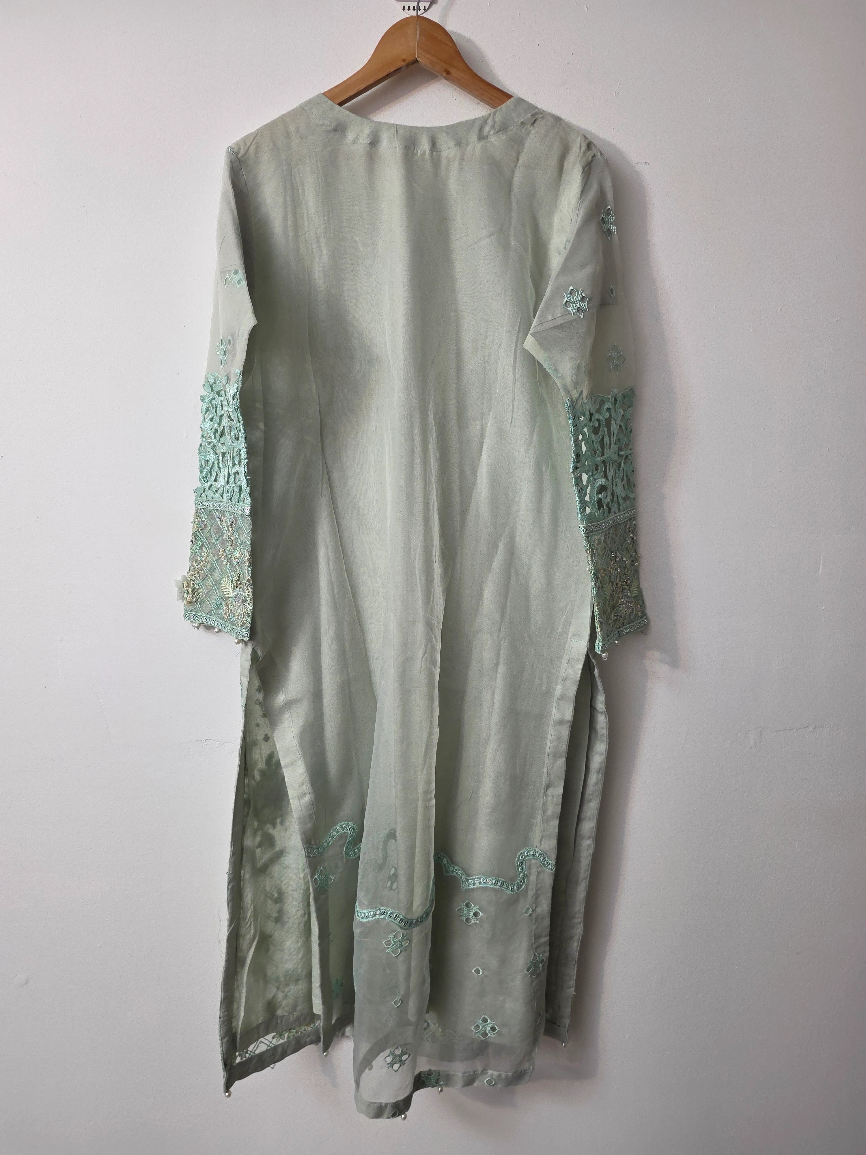 Mint green Pakistani 3 piece outfit for festive and party wear