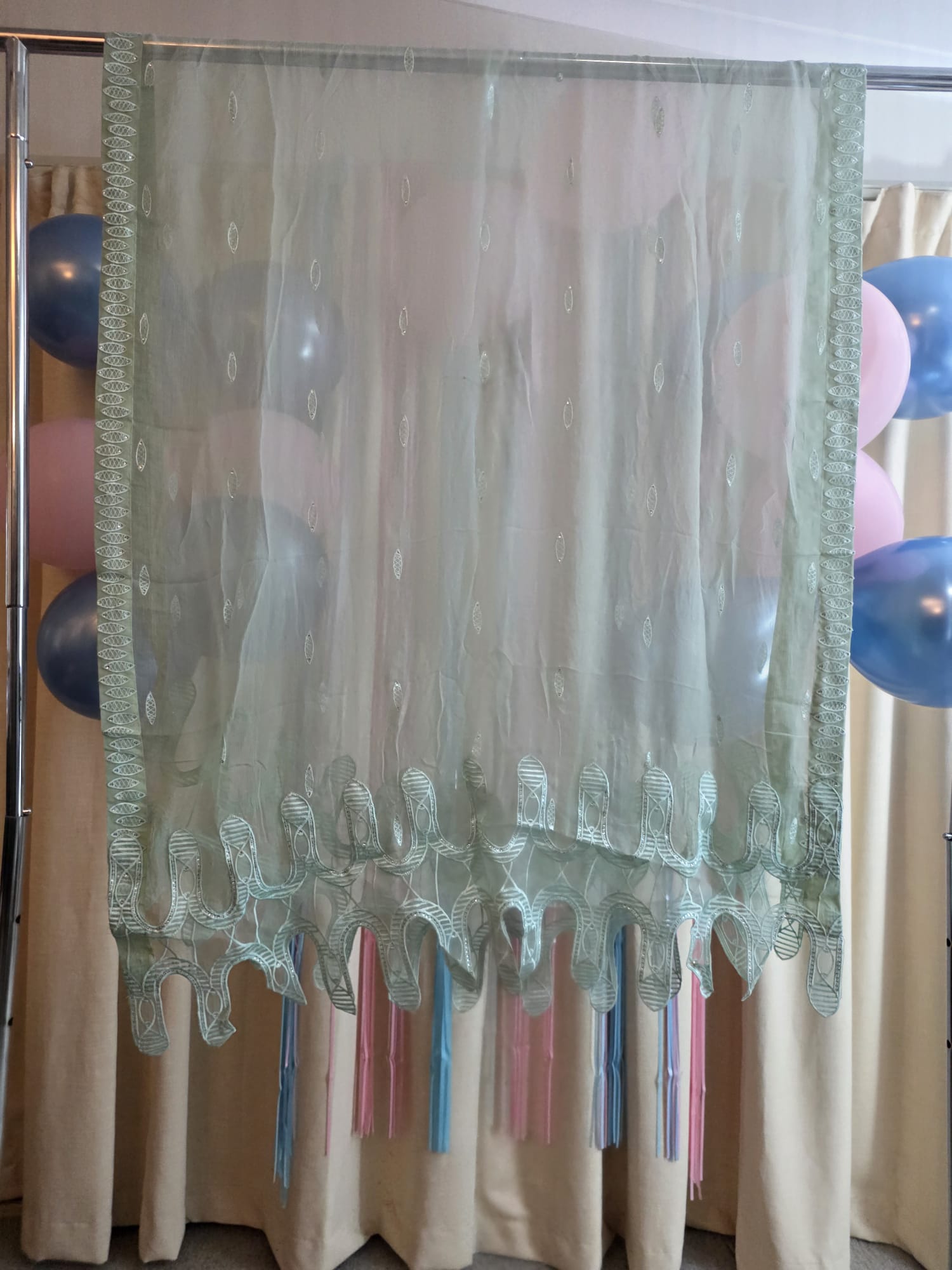 Mint green pure chiffon dupatta with embroidered motifs and detailed border