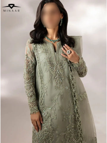 Moss Green Organza Kurta Set with Dupatta – 3 Piece Embroidered Party Wear Outfit for Women