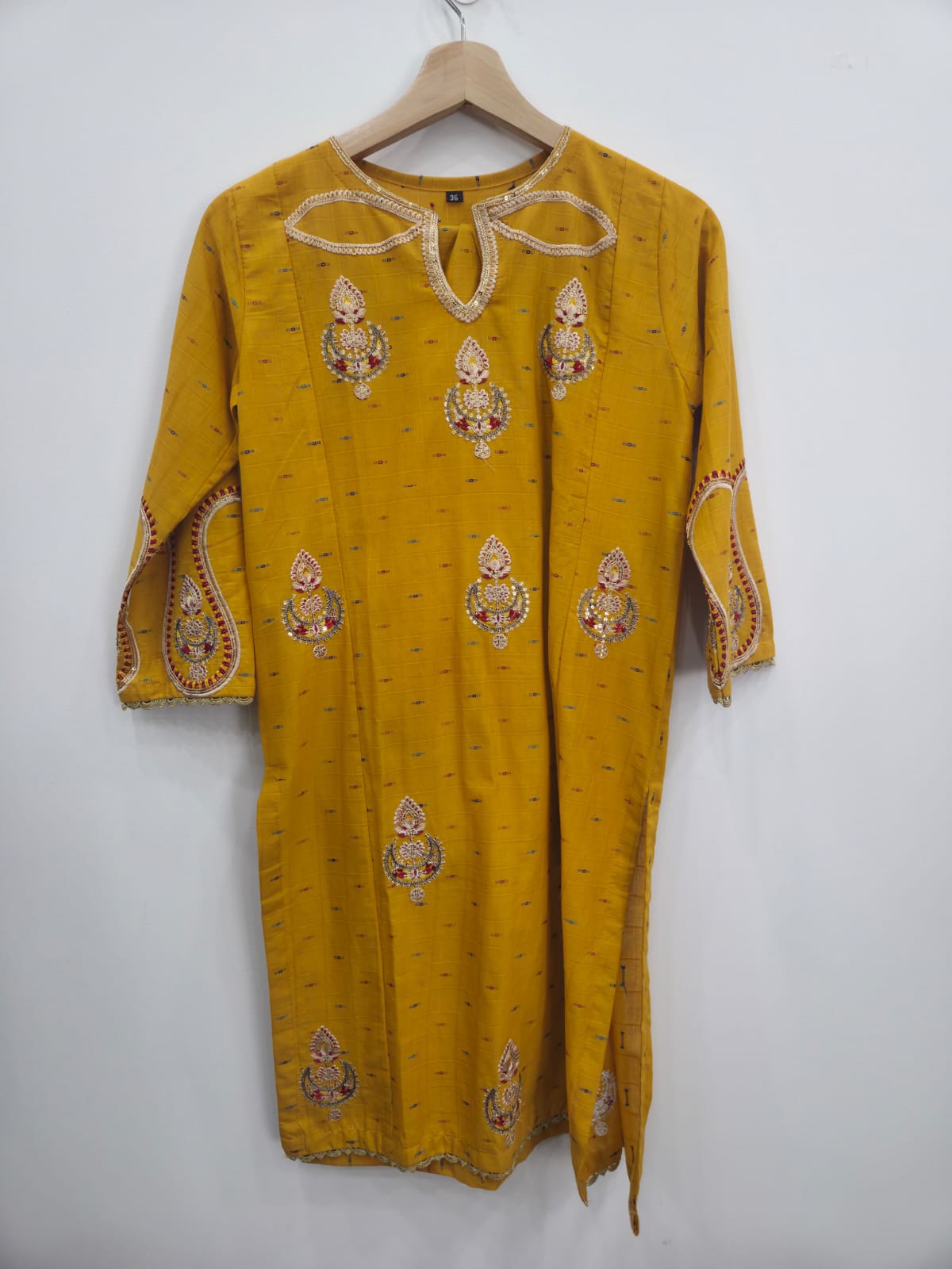 Mustard 2 piece girls Pakistani suit with tilla embroidered kurta