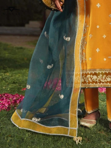 Mustard Lawn Kurta Set with Organza Dupatta – 3 Piece Summer Festive Outfit