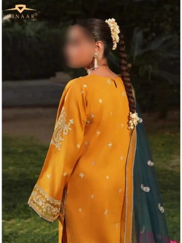 Mustard Lawn Kurta Set with Organza Dupatta – 3 Piece Summer Festive Outfit