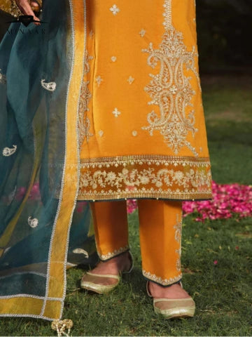 Mustard Lawn Kurta Set with Organza Dupatta – 3 Piece Summer Festive Outfit