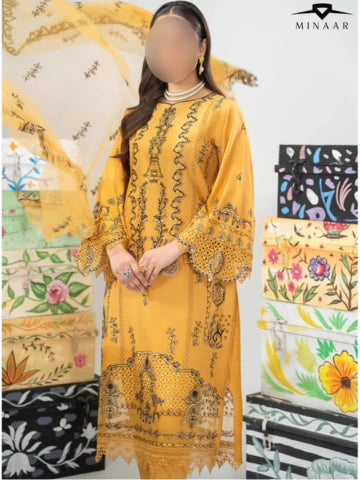 Yellow Cotton Long Kurta Set with Net Dupatta – 3 Piece Festive Outfit