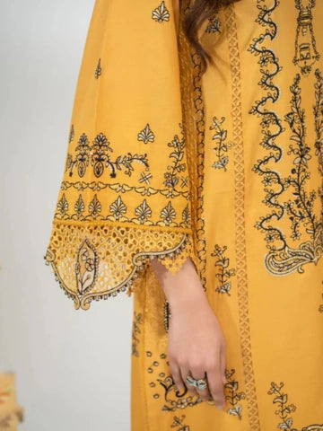 Yellow Cotton Long Kurta Set with Net Dupatta – 3 Piece Festive Outfit