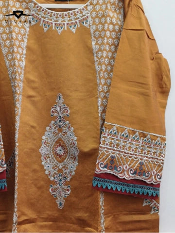 Mustard Khaddi Net Embroidered 2-Piece Suit | Traditional Eastern Ready-to-Wear Outfit