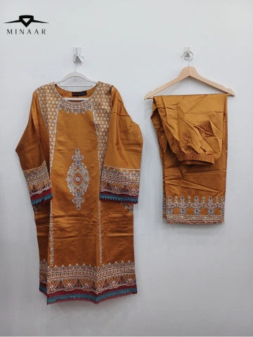 Mustard Khaddi Net embroidered 2-piece Suit