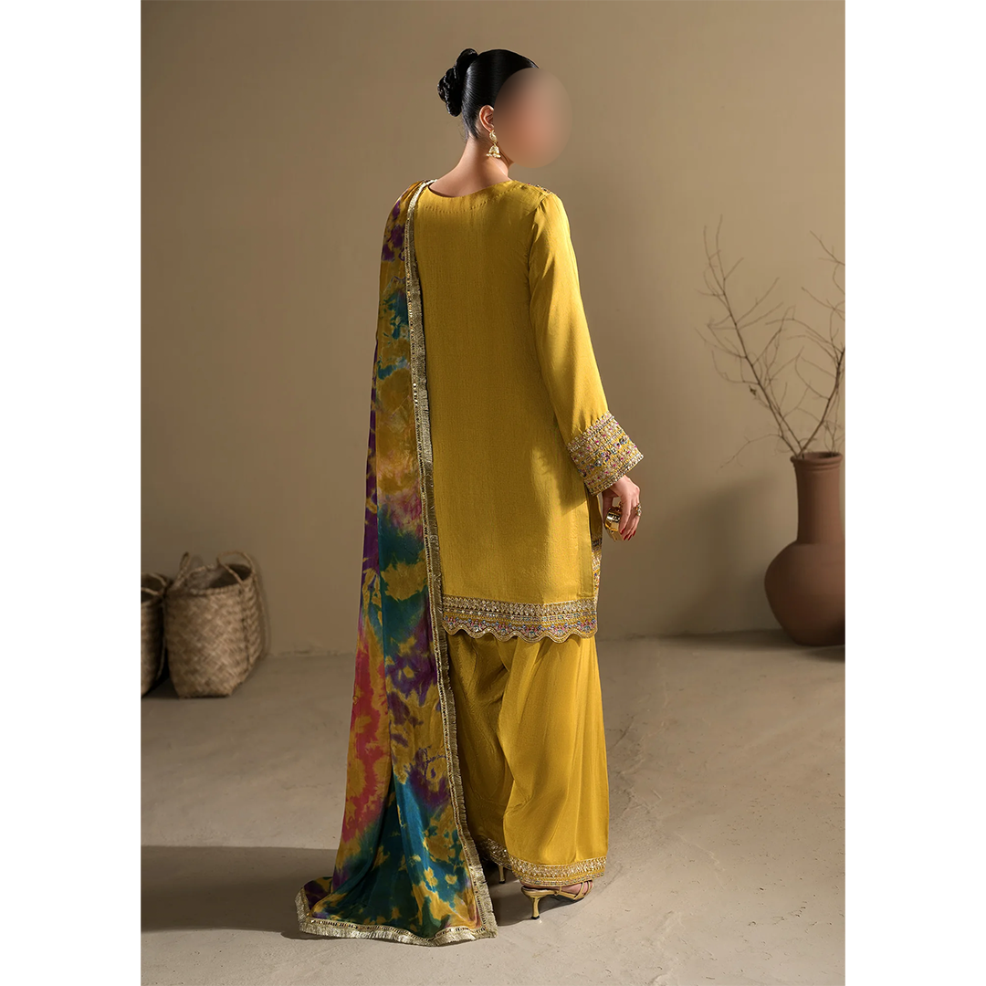 Mustard Pakistani Farshi Shalwar 3 piece outfit