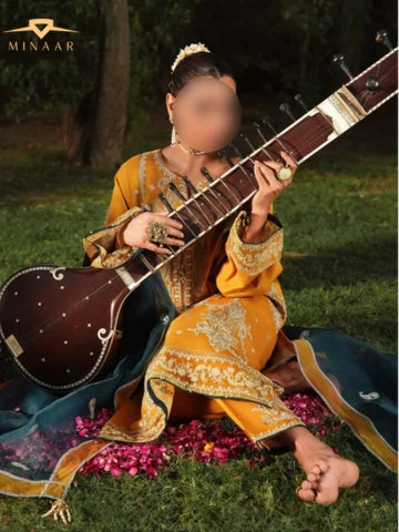 Mustard Lawn Kurta Set with Organza Dupatta – 3 Piece Summer Festive Outfit