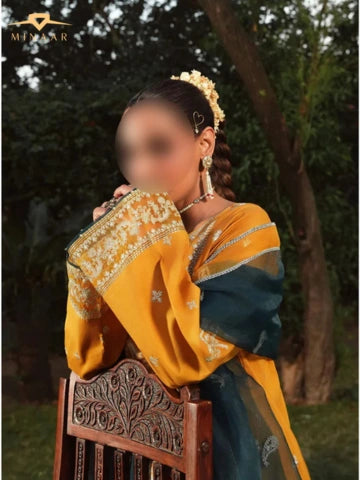 Mustard Lawn Kurta Set with Organza Dupatta – 3 Piece Summer Festive Outfit