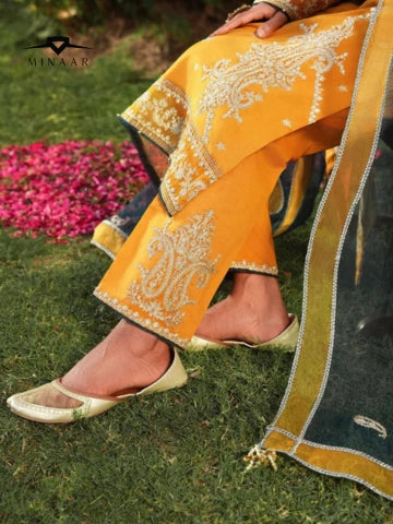 Mustard Lawn Kurta Set with Organza Dupatta – 3 Piece Summer Festive Outfit