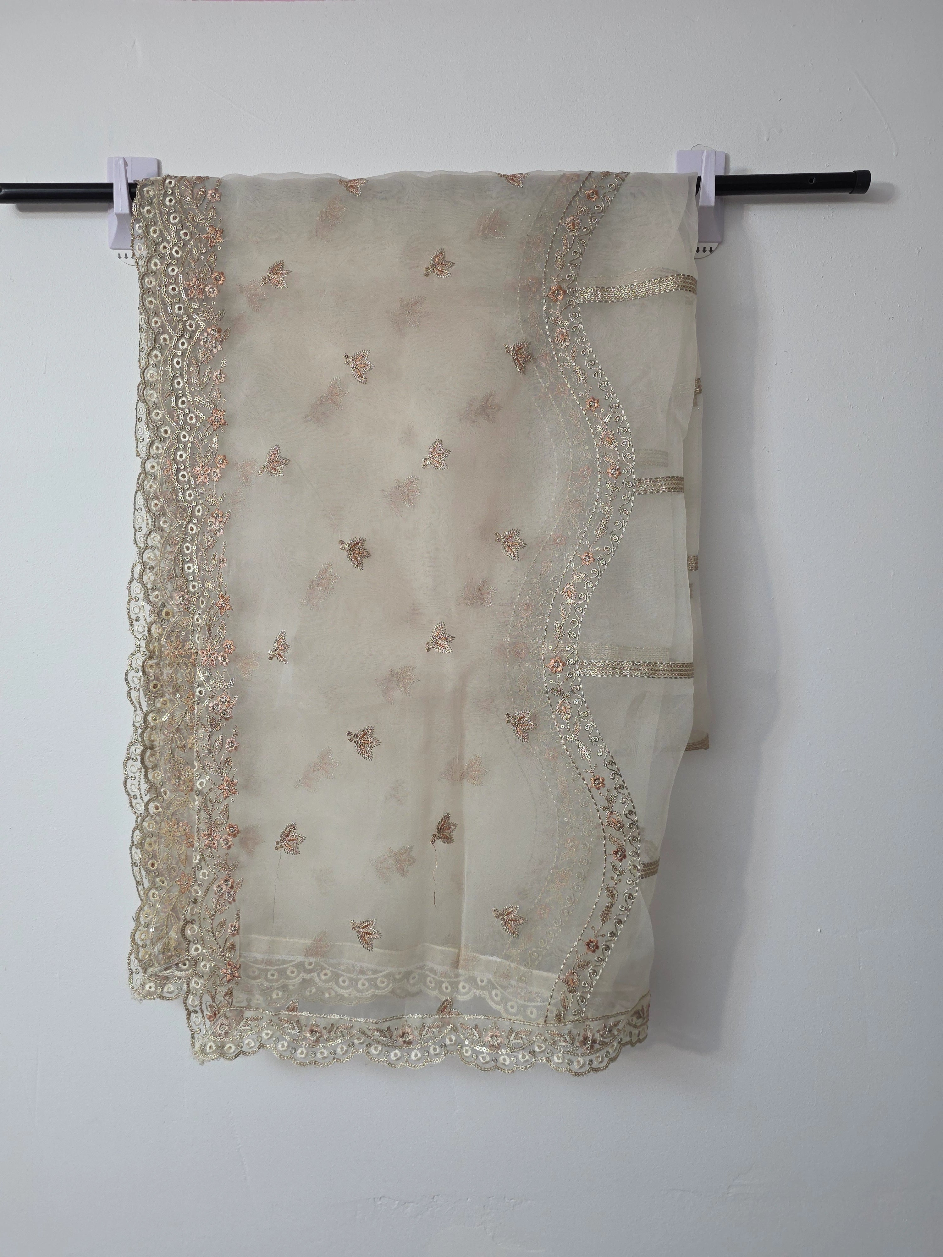 Off white 3 piece Pakistani wedding suit with raw silk trouser