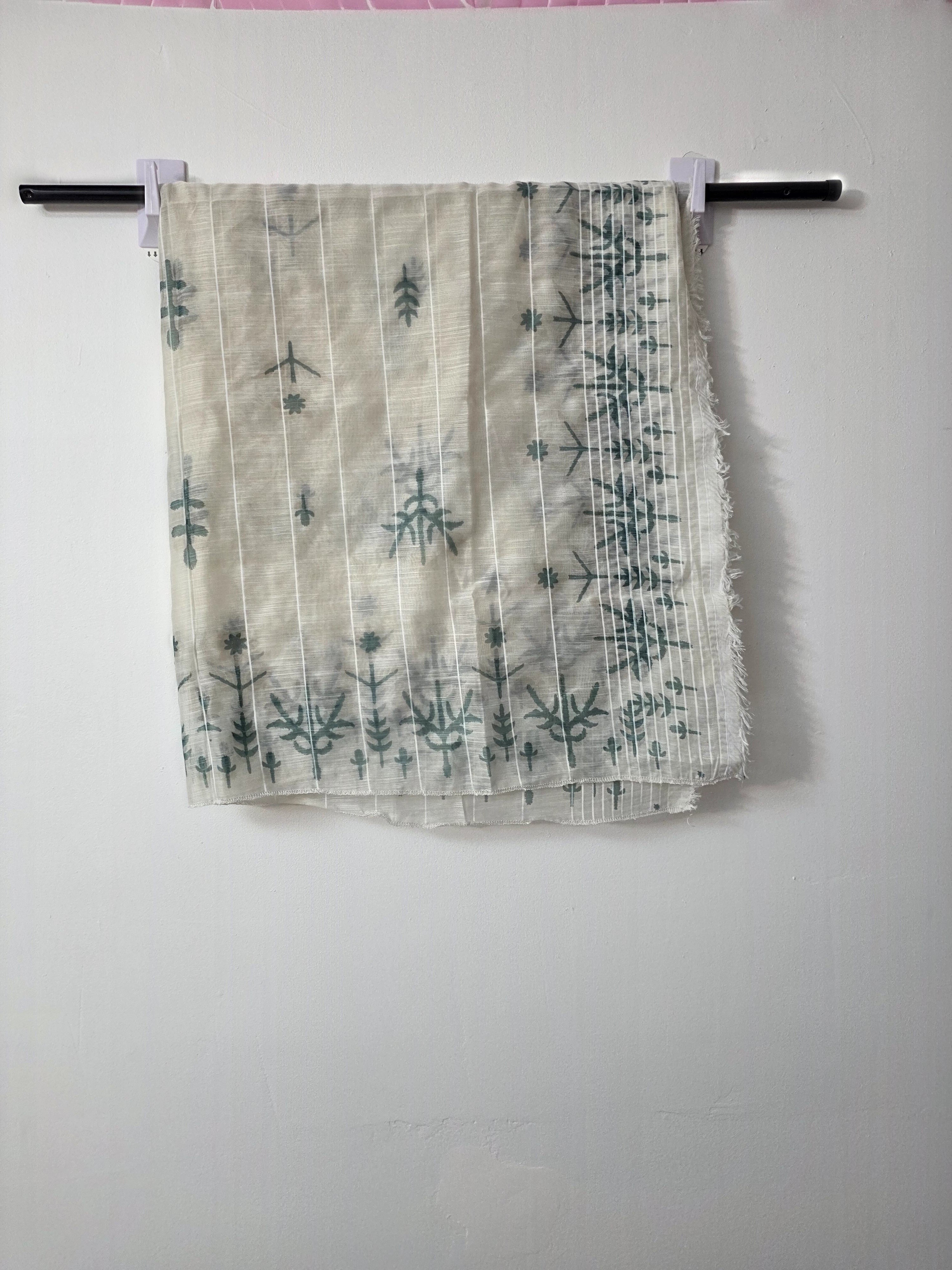 Off white Pakistani summer suit with coordinating trouser and printed dupatta