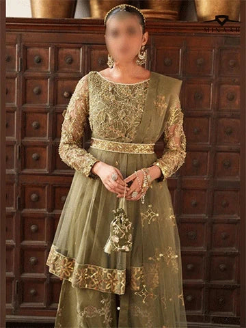 Elegant Olive Peplum with Sharara – Festive and Wedding Wear