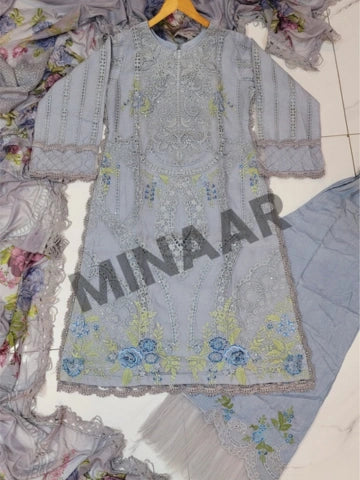 Organza A-Line 3 Piece Outfit with Viscose Trouser & Digital Silk Dupatta