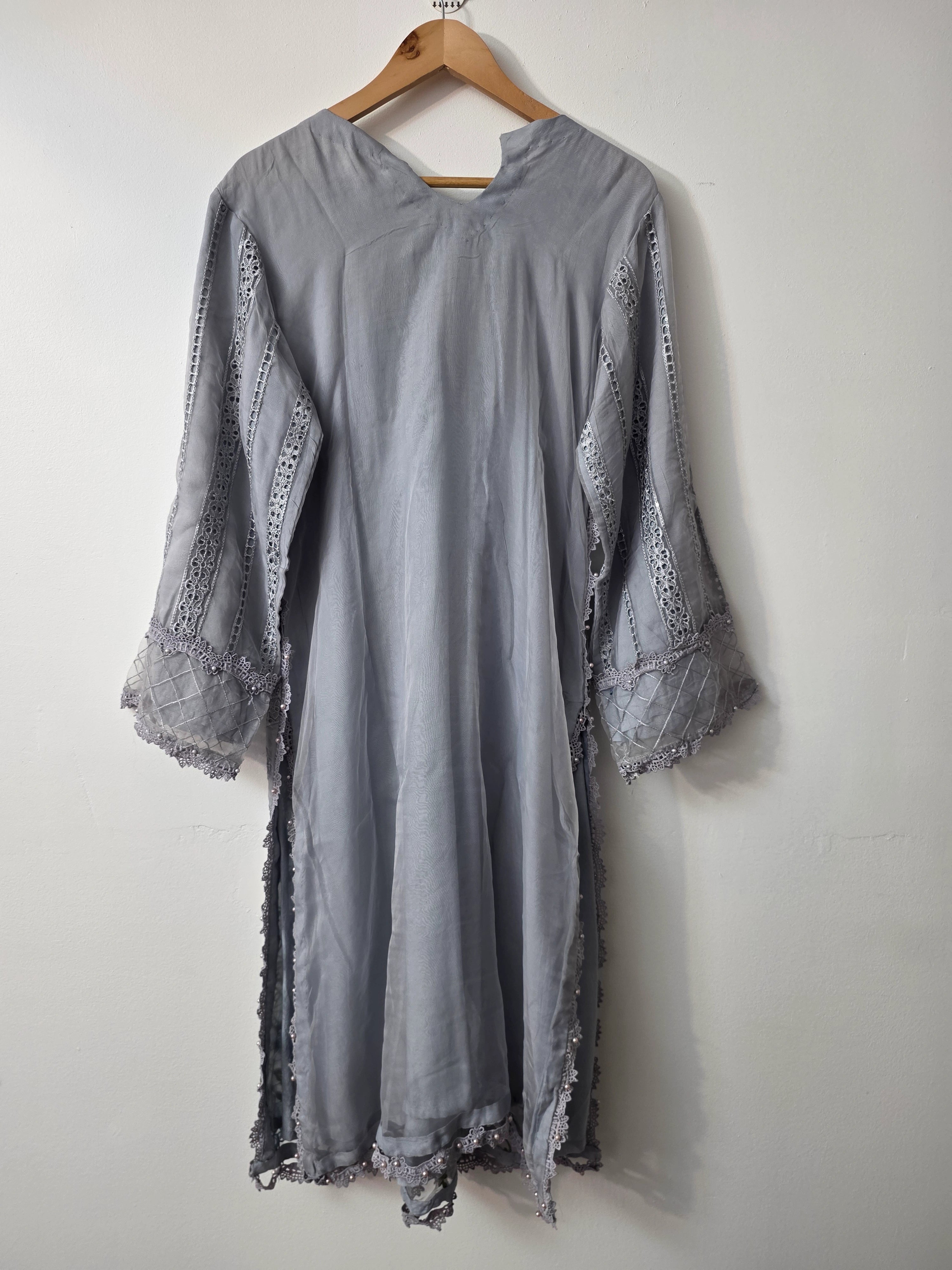 Organza A line Pakistani suit with printed digital silk dupatta