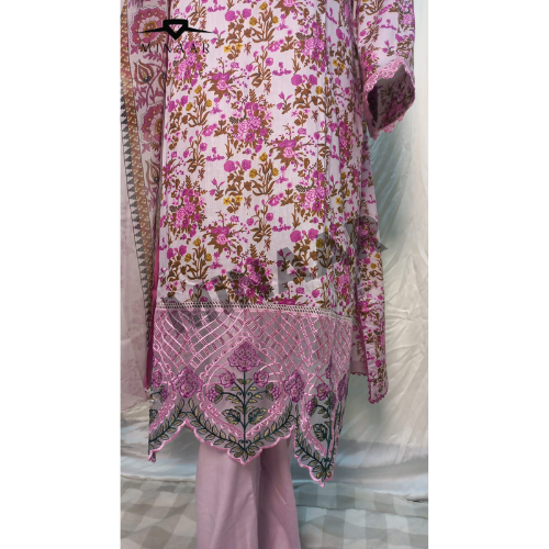 Pink Digital Printed Lawn 3 Piece Embroidered Suit with Chiffon Dupatta