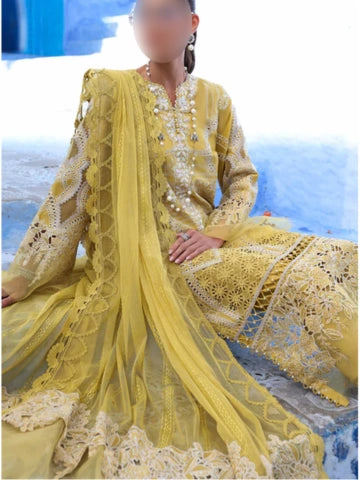 Lime Yellow Chikankari 3 Piece Stitched Outfit with Embroidered Dupatta