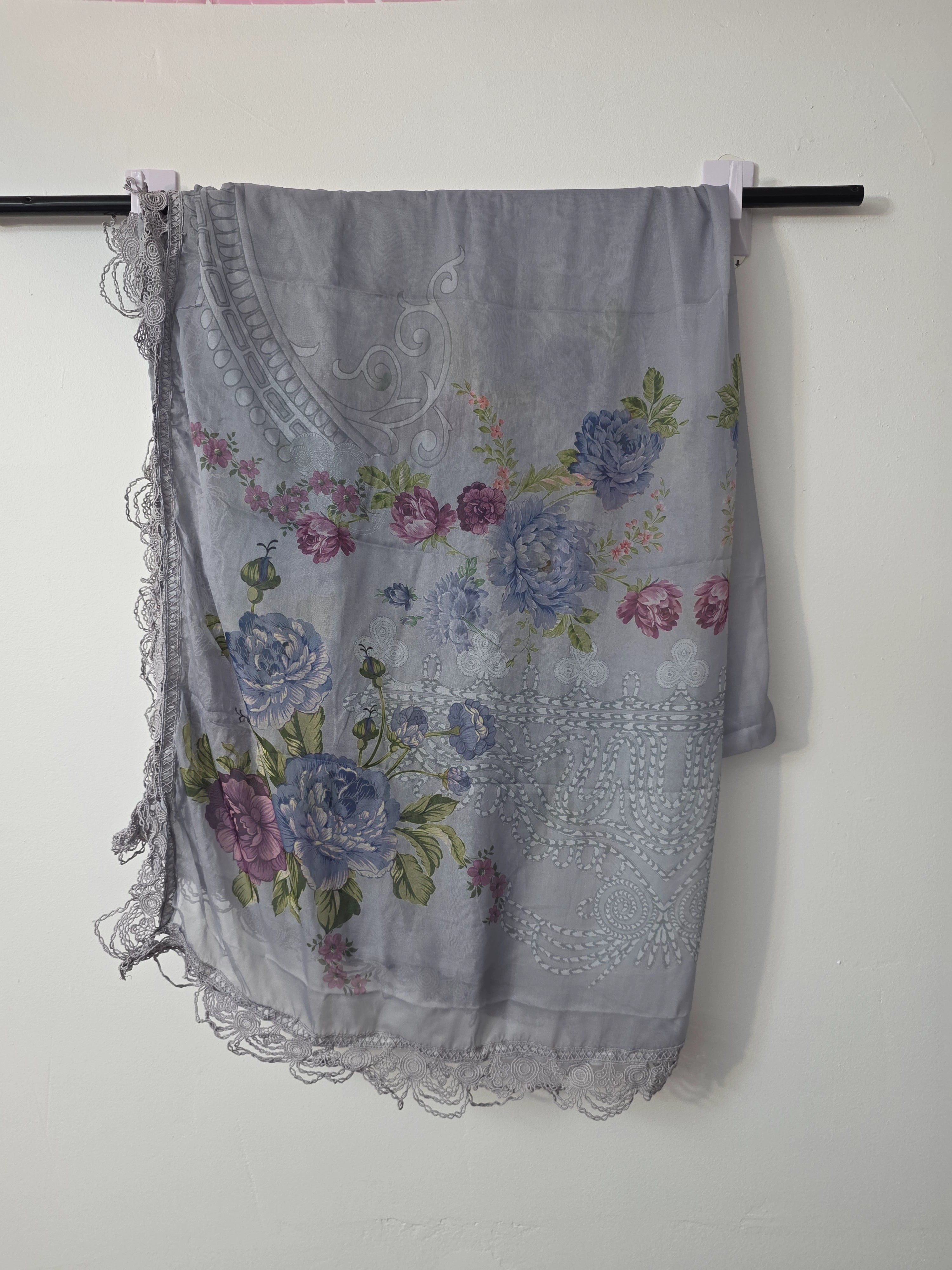 Pakistani 3 piece stitched outfit with organza shirt and silk dupatta