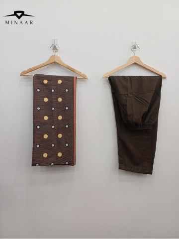 Brown Mirrorwork Multi Embroidery with Printed Karandi Shawl – 3PC Suit