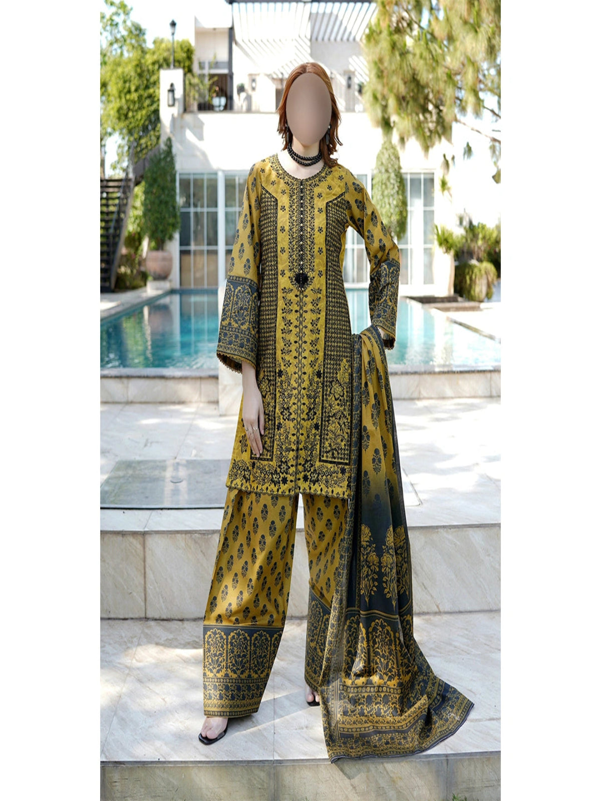 Pakistani Farshi shalwar 3 piece summer cotton suit with embroidery