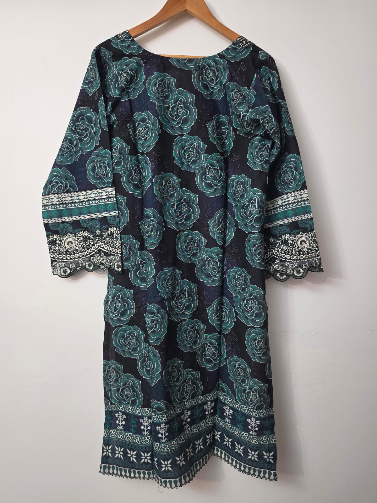 Pakistani Khaddar dress with green floral print