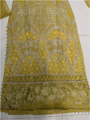 Lime Yellow Chikankari 3 Piece Stitched Outfit with Embroidered Dupatta