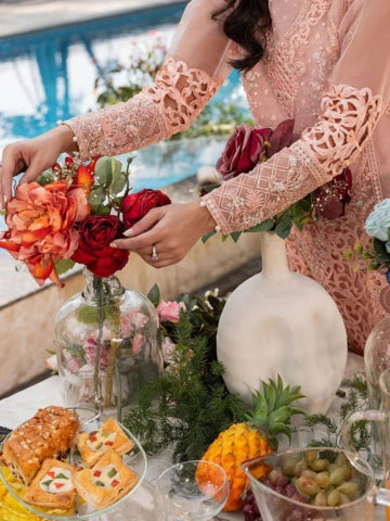 Peach Pink 3 Piece Organza Kurta Set with Embroidered Dupatta