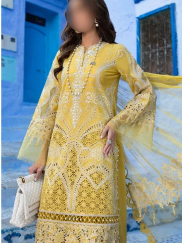 Lime Yellow Chikankari 3 Piece Stitched Outfit with Embroidered Dupatta