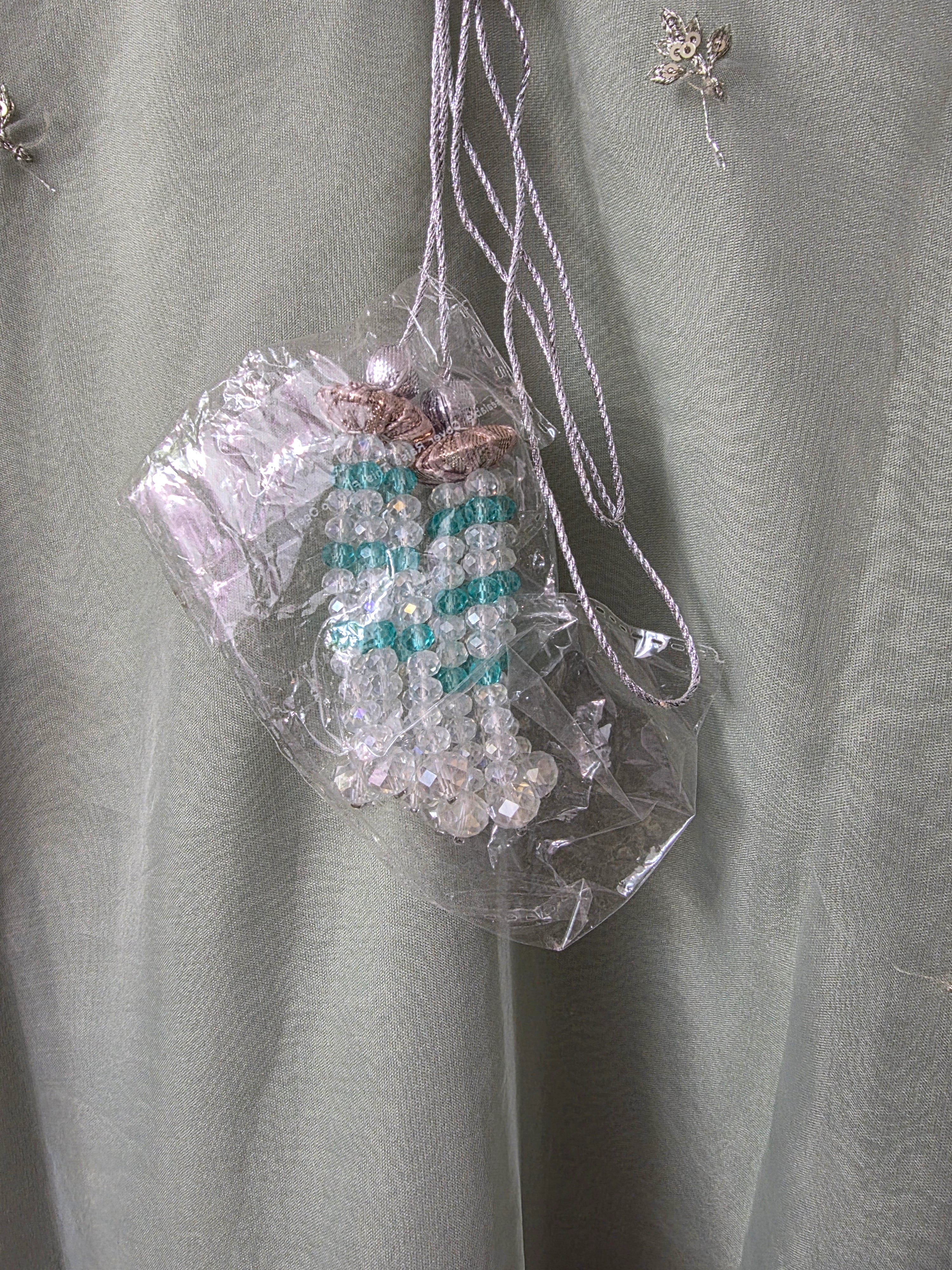 Pakistani mint green 3 piece suit with embroidered organza shirt