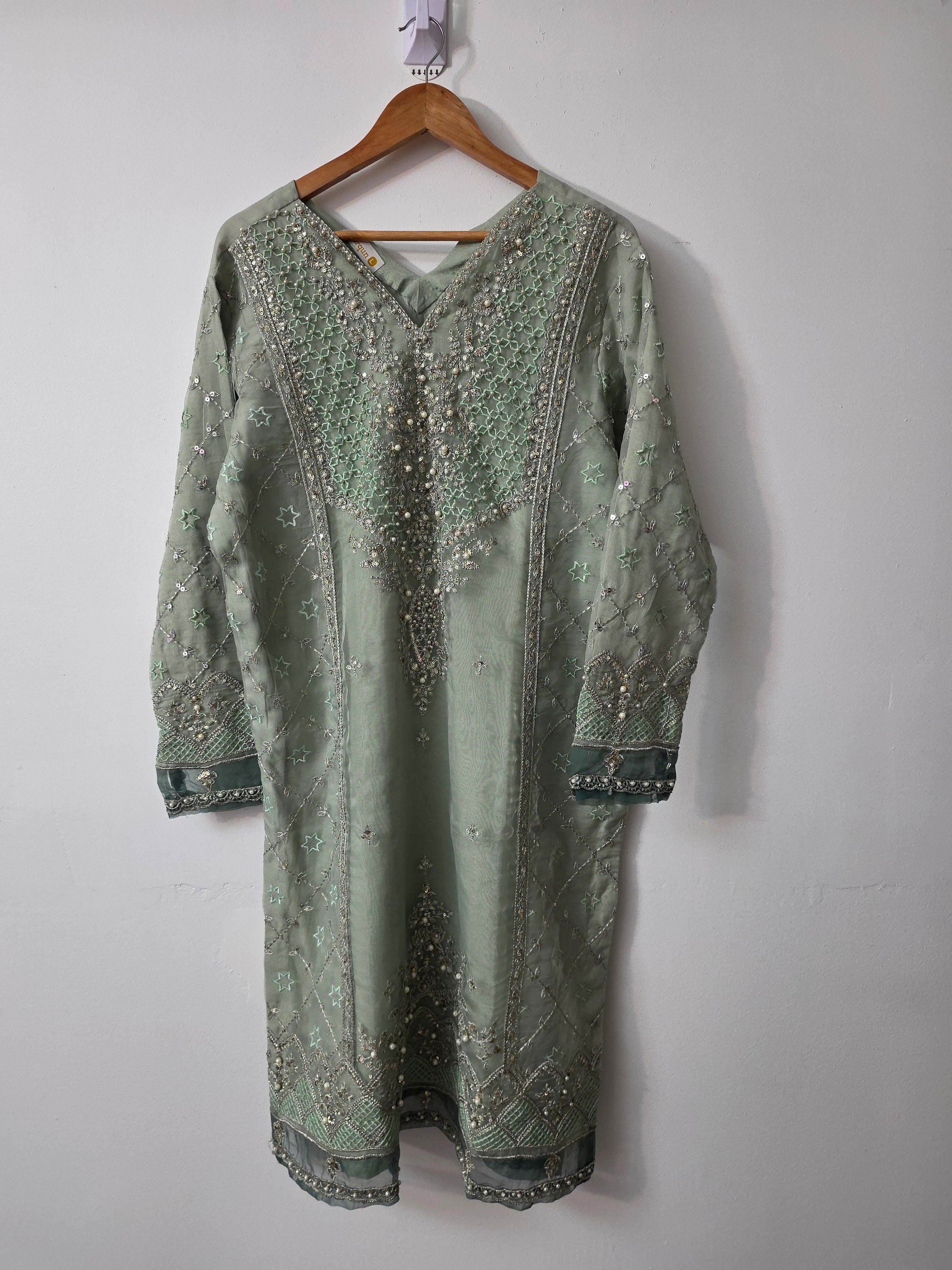 Pakistani mint green ready to wear suit with straight trouser