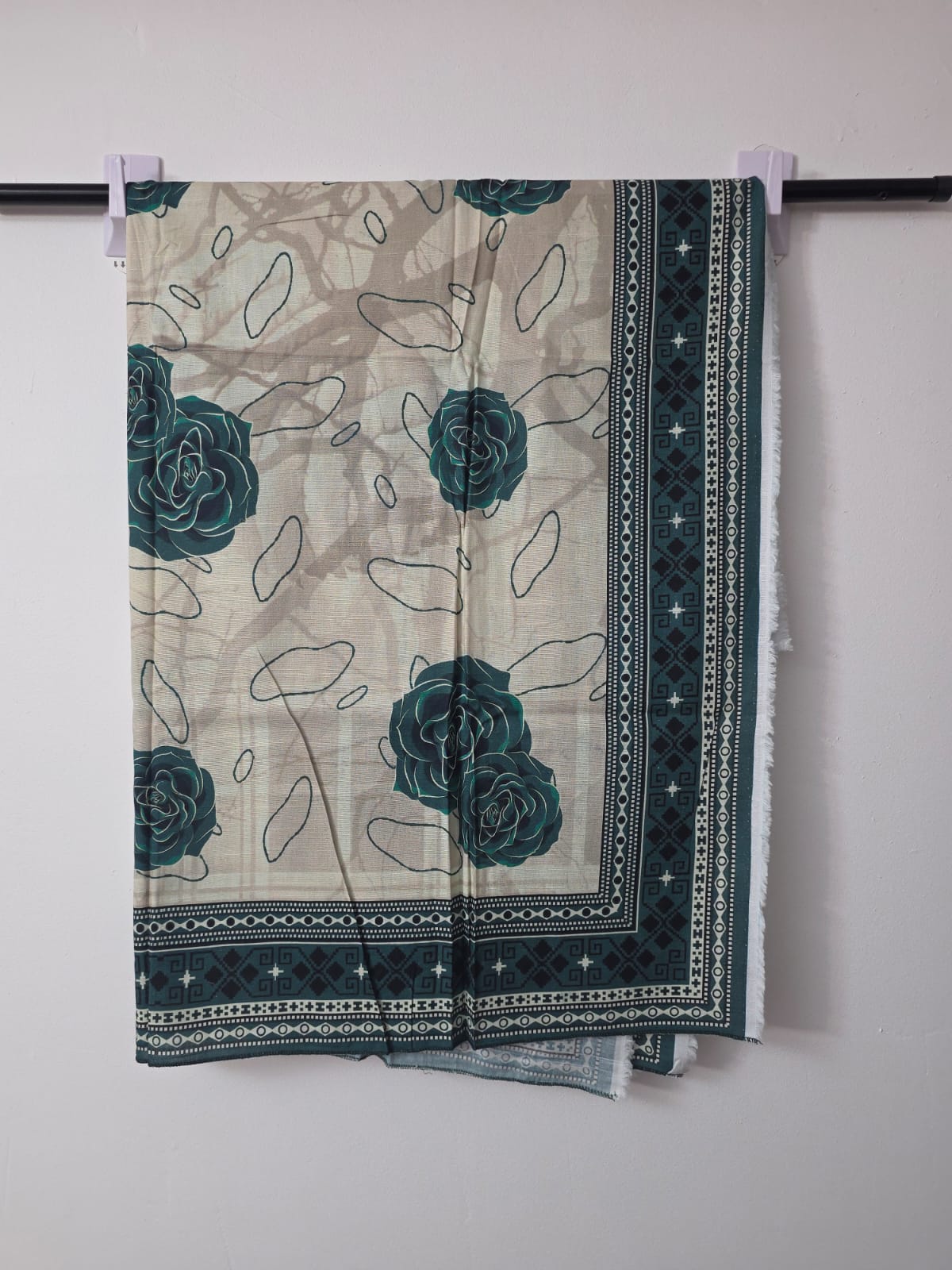 Pakistani printed Khaddar suit with contrast dupatta