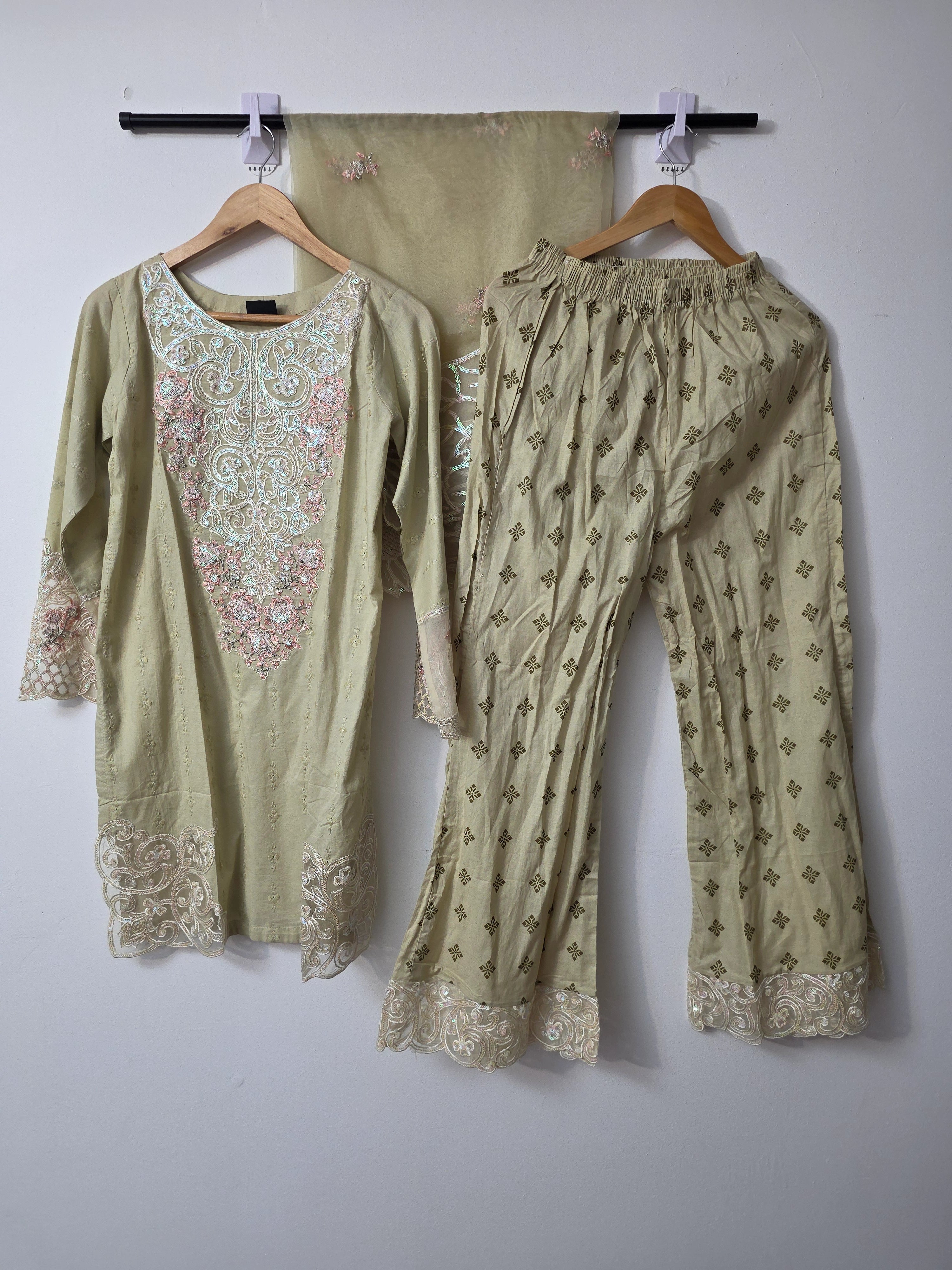 Pakistani summer cotton 3 piece suit with Schiffli embroidery