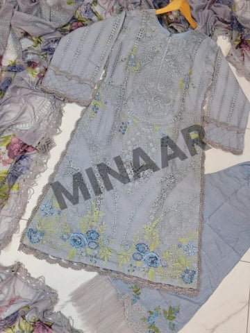 Organza A-Line 3 Piece Outfit with Viscose Trouser & Digital Silk Dupatta