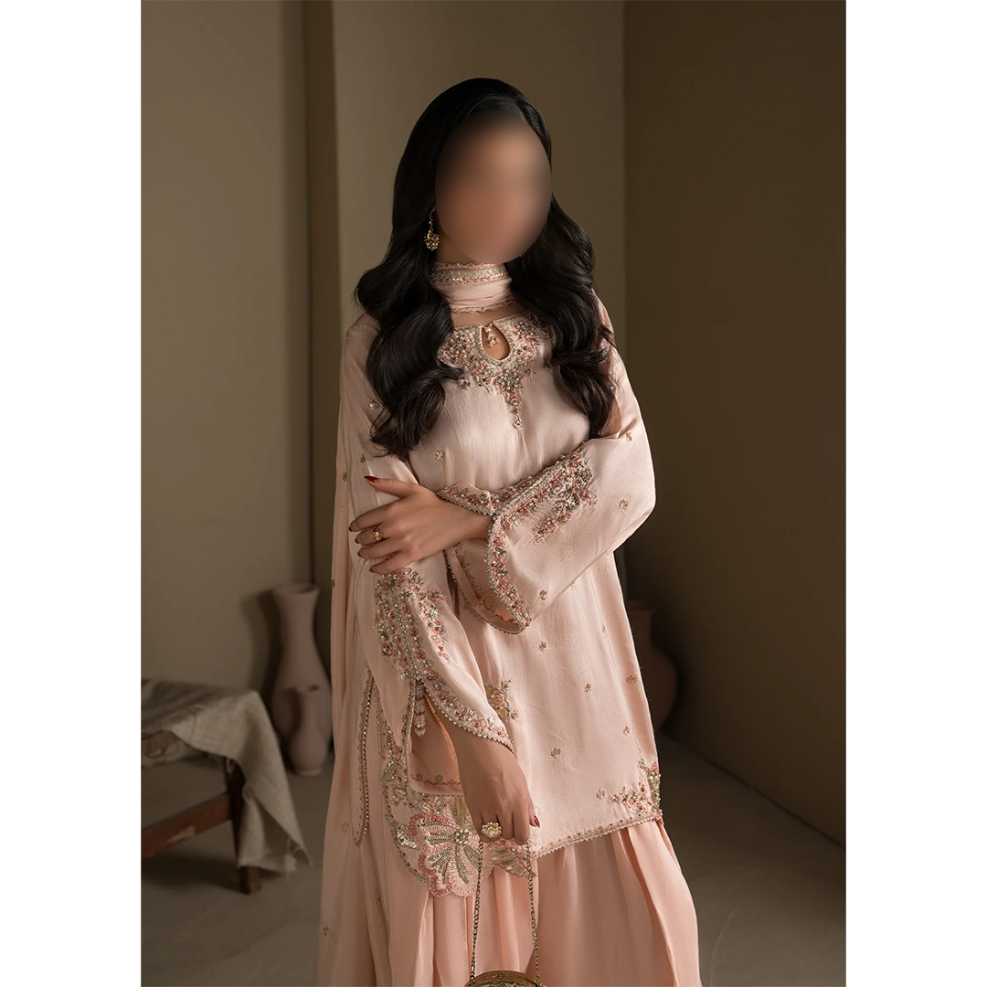 Peach Pakistani Farshi Shalwar 3 piece outfit