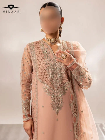 Peach Pink Organza Kurta Set with Dupatta – 3 Piece Festive Outfit for Women