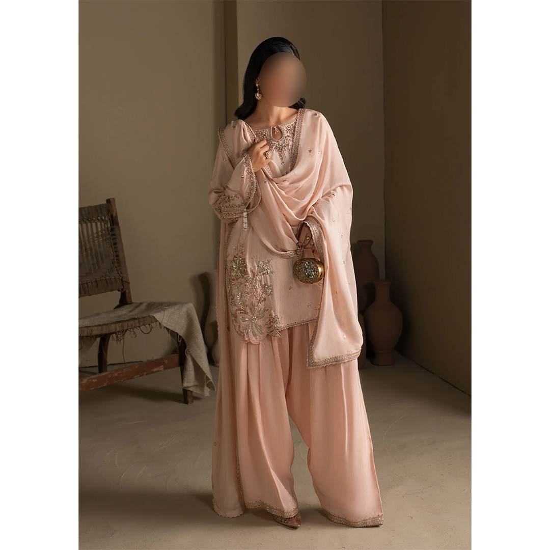 Raw silk short kurta with traditional Farshi Shalwar