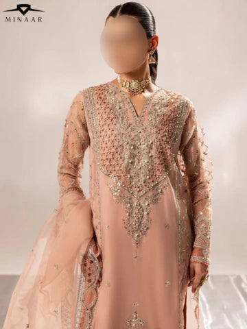 Peach Pink Organza Kurta Set with Dupatta – 3 Piece Festive Outfit for Women