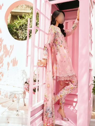 Floral Embroidered Lawn Suit with Chiffon Dupatta – Pink