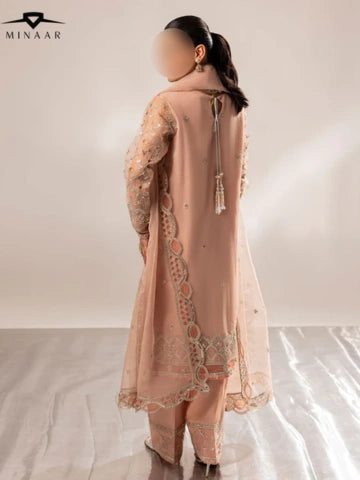 Peach Pink Organza Kurta Set with Dupatta – 3 Piece Festive Outfit for Women